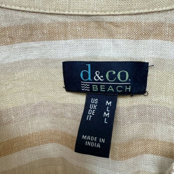 DENIM & Co. Womens Long Shirt Medium Linen Blend Swim Coverup Beige Stripe - Picture 5 of 9